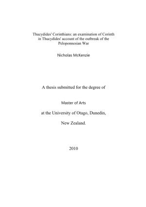 A Thesis Submitted for the Degree of at the University of Otago, Dunedin