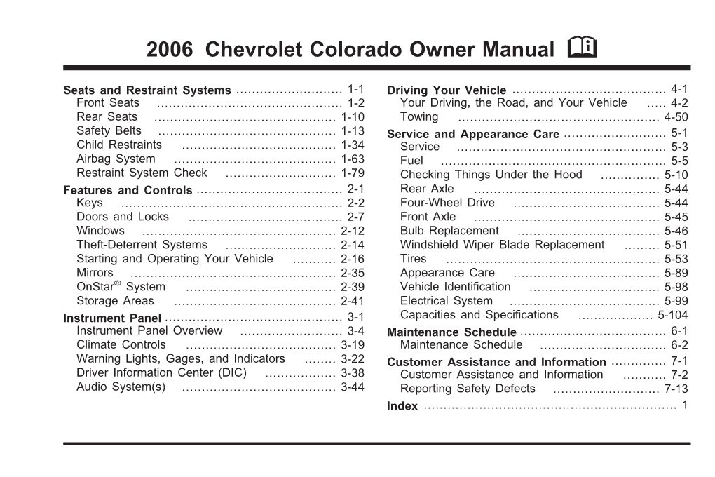 2006 Chevrolet Colorado Owner Manual M