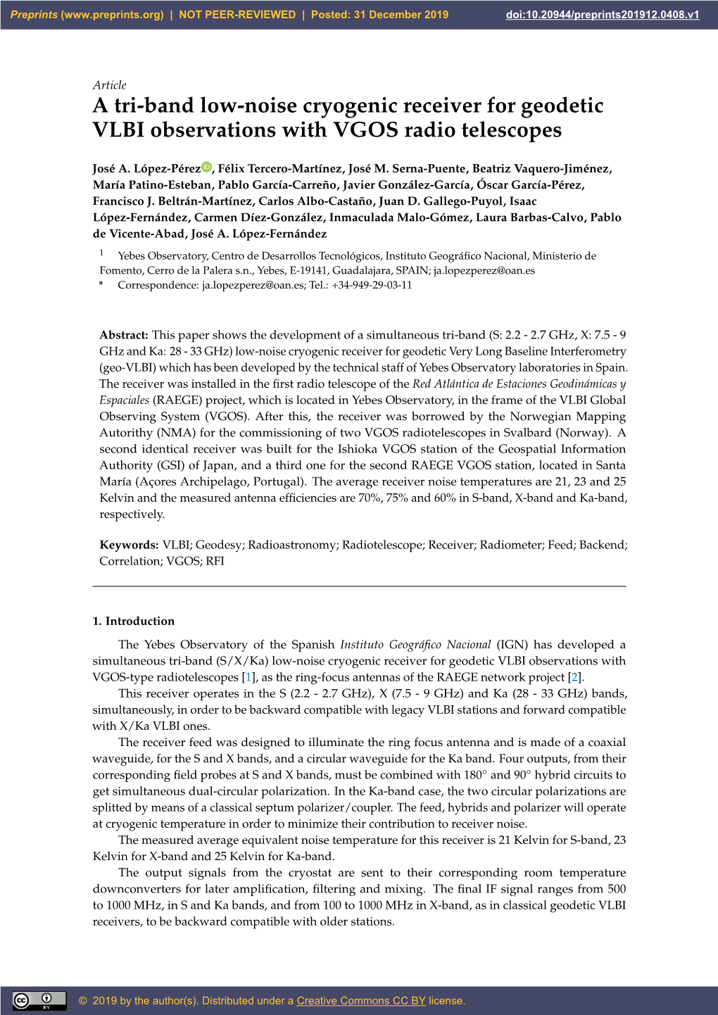 A Tri-Band Low-Noise Cryogenic Receiver for Geodetic VLBI Observations with VGOS Radio Telescopes