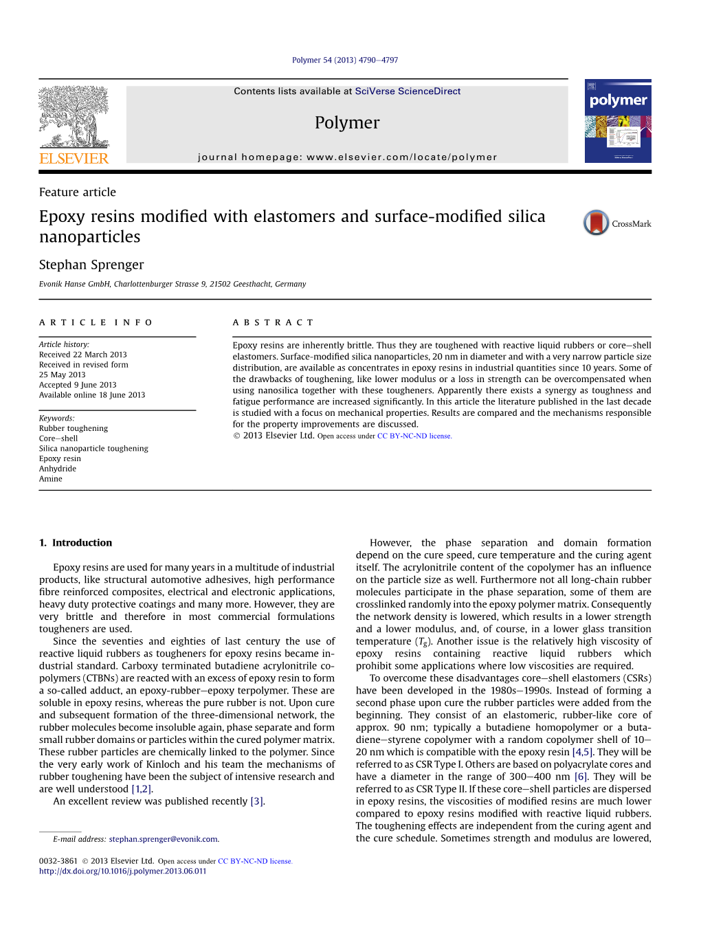 Epoxy Resins Modified with Elastomers and Surface-Modified Silica