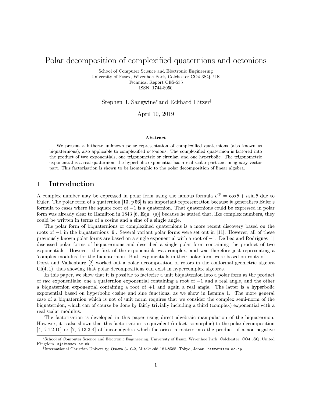 Polar Decomposition of Complexified Quaternions and Octonions