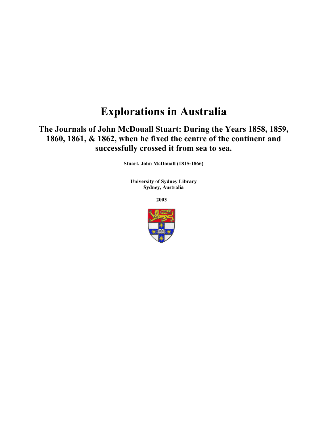 Journal of Mr. Stuart's Third Expedition (In the Vicinity of Lake Torrens)