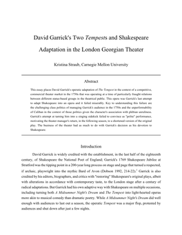 David Garrick's Two Tempests and Shakespeare Adaptation in The