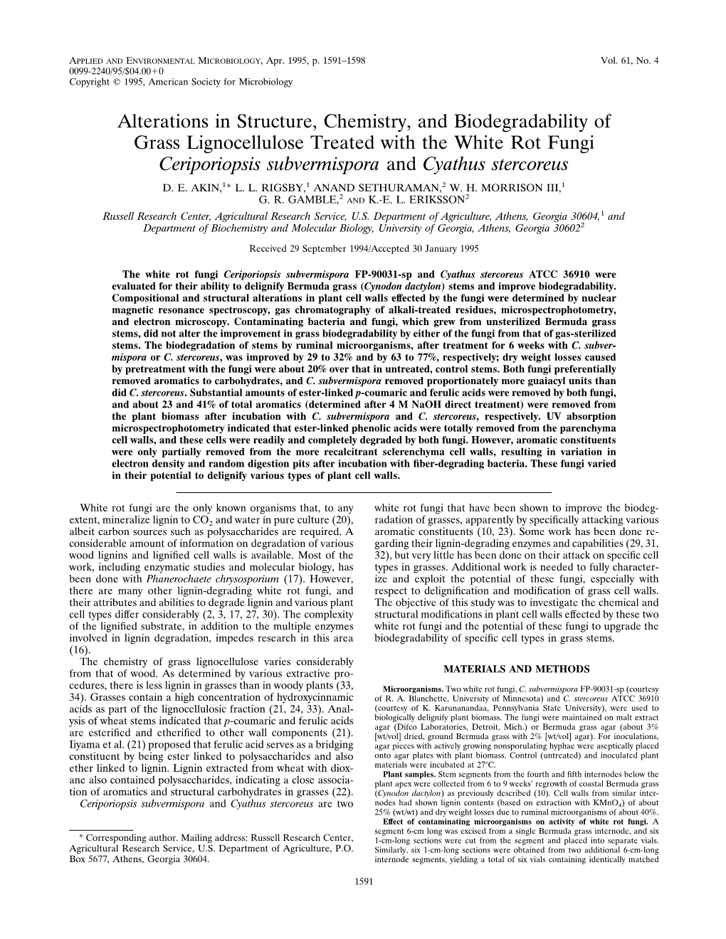 Alterations in Structure, Chemistry, and Biodegradability of Grass