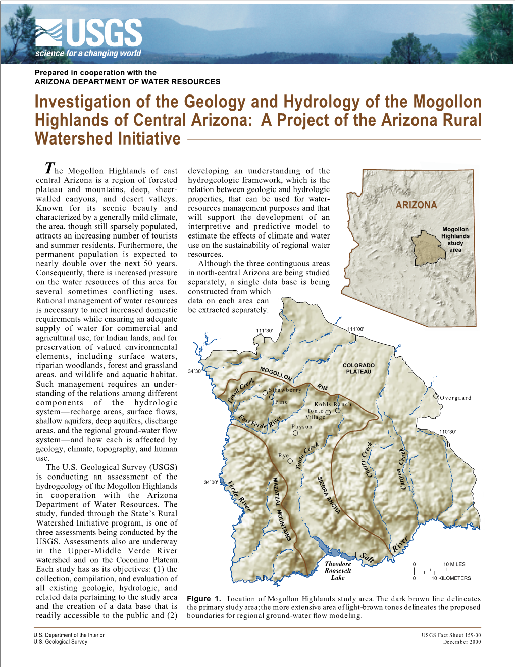 Investigation of the Geology and Hydrology of the Mogollon Highlands of Central Arizona: a Project of the Arizona Rural Watershed Initiative