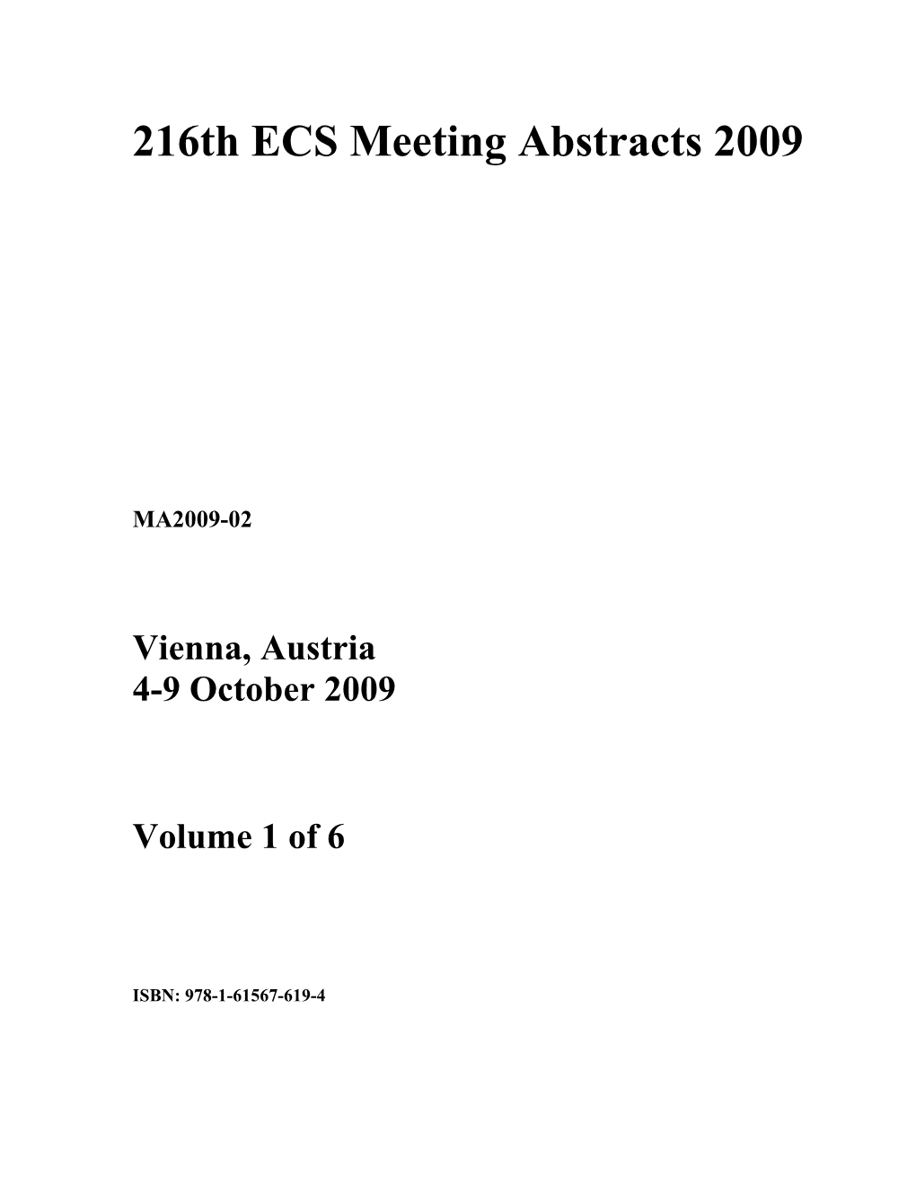 216Th ECS Meeting Abstracts 2009