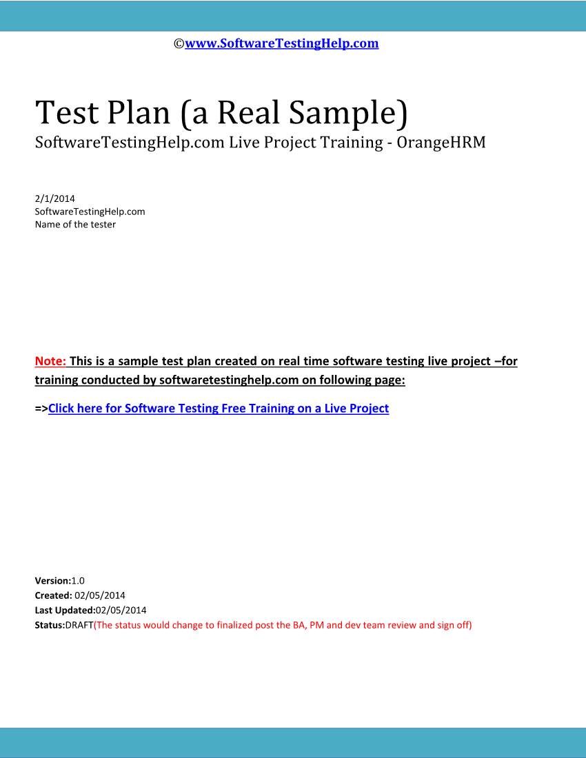 Test Plan (A Real Sample) Softwaretestinghelp.Com Live Project Training - Orangehrm