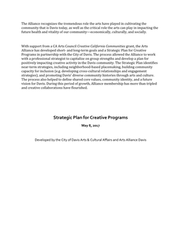 Strategic Plan for Creative Programs in Partnership with the City of Davis