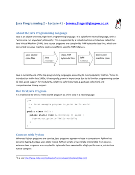 Java Programming 2 – Lecture #1 – Jeremy.Singer@Glasgow.Ac.Uk