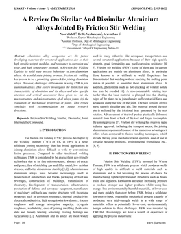 A Review on Similar and Dissimilar Aluminium Alloys Jointed by Friction Stir Welding