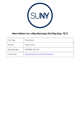 More Matter for a May Morning: Evil May Day, 1517