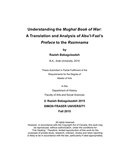 A Translation and Analysis of Abu'l-Fazl's Preface to the Razmnama