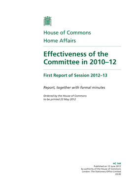 Effectiveness of the Committee in 2010–12