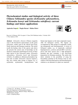 Phytochemical Studies and Biological Activity of Three Chinese