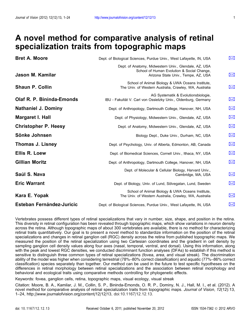 A Novel Method for Comparative Analysis of Retinal Specialization Traits from Topographic Maps