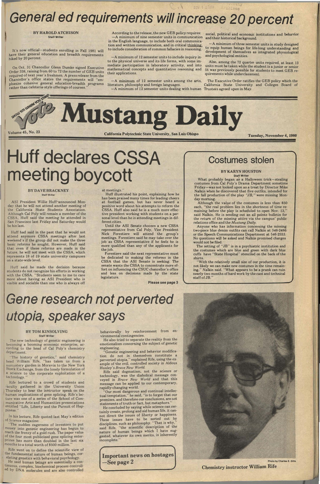 Mustang Daily, November 4, 1980