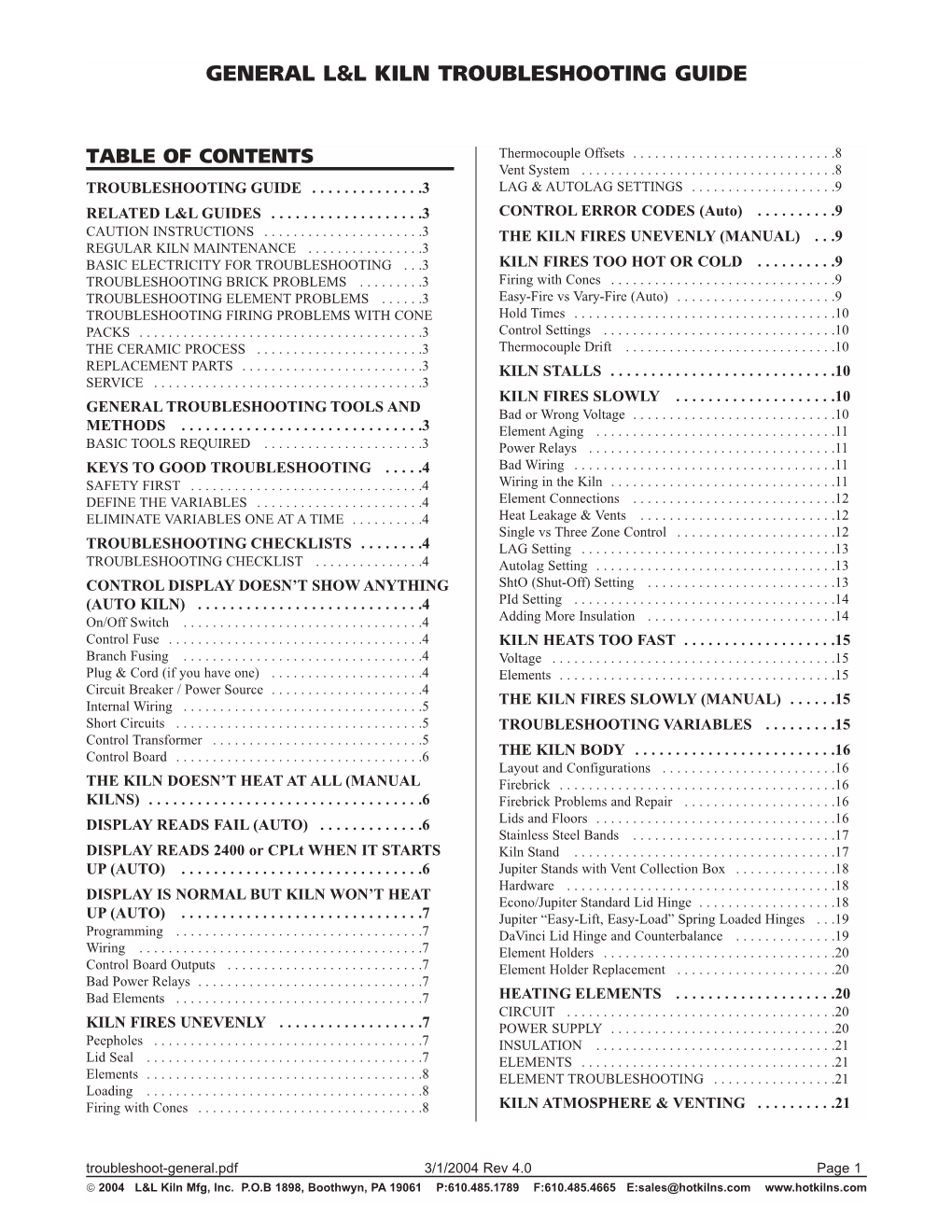 General L&L Kiln Troubleshooting Guide