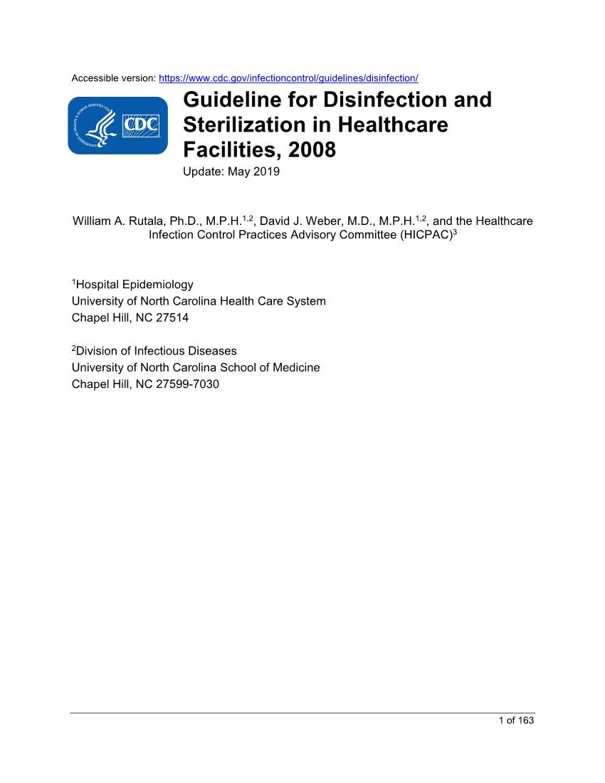 Guideline for Disinfection and Sterilization in Healthcare Facilities, 2008 Update: May 2019