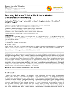 Teaching Reform of Clinical Medicine in Western Comprehensive University