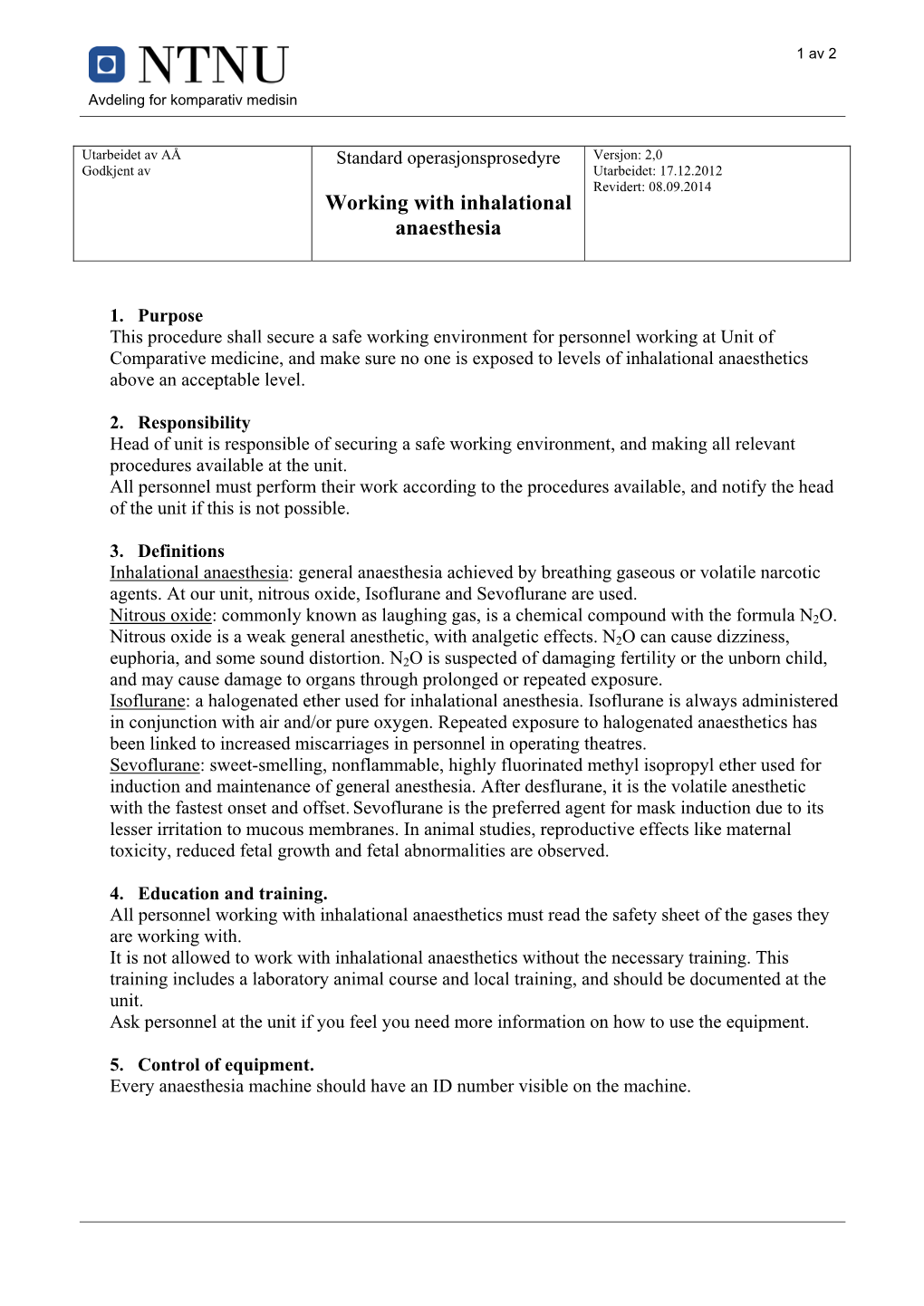 Working with Inhalational Anaesthesia