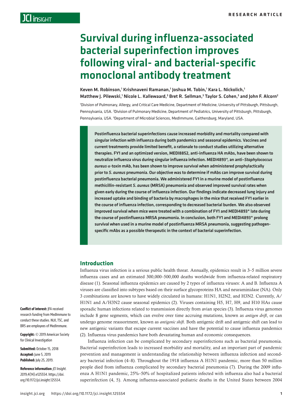 Survival During Influenza-Associated Bacterial Superinfection Improves Following Viral- and Bacterial-Specific Monoclonal Antibody Treatment