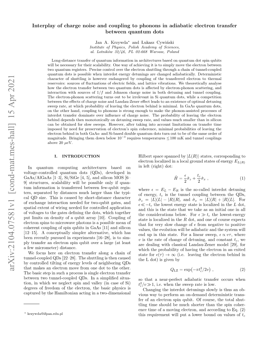 Arxiv:2104.07581V1 [Cond-Mat.Mes-Hall] 15 Apr 2021