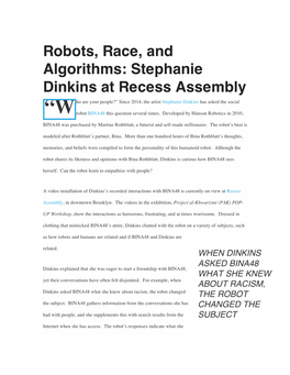 Robots, Race, and Algorithms: Stephanie Dinkins at Recess Assembly