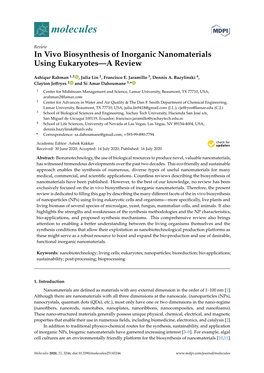 In Vivo Biosynthesis of Inorganic Nanomaterials Using Eukaryotes—A Review