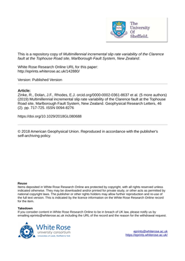 Multimillennial Incremental Slip Rate Variability of the Clarence Fault at the Tophouse Road Site, Marlborough Fault System, New Zealand