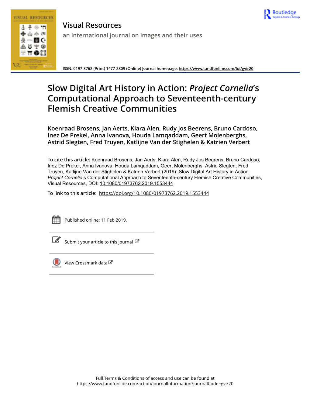 Slow Digital Art History in Action: Project Cornelia’S Computational Approach to Seventeenth-Century Flemish Creative Communities