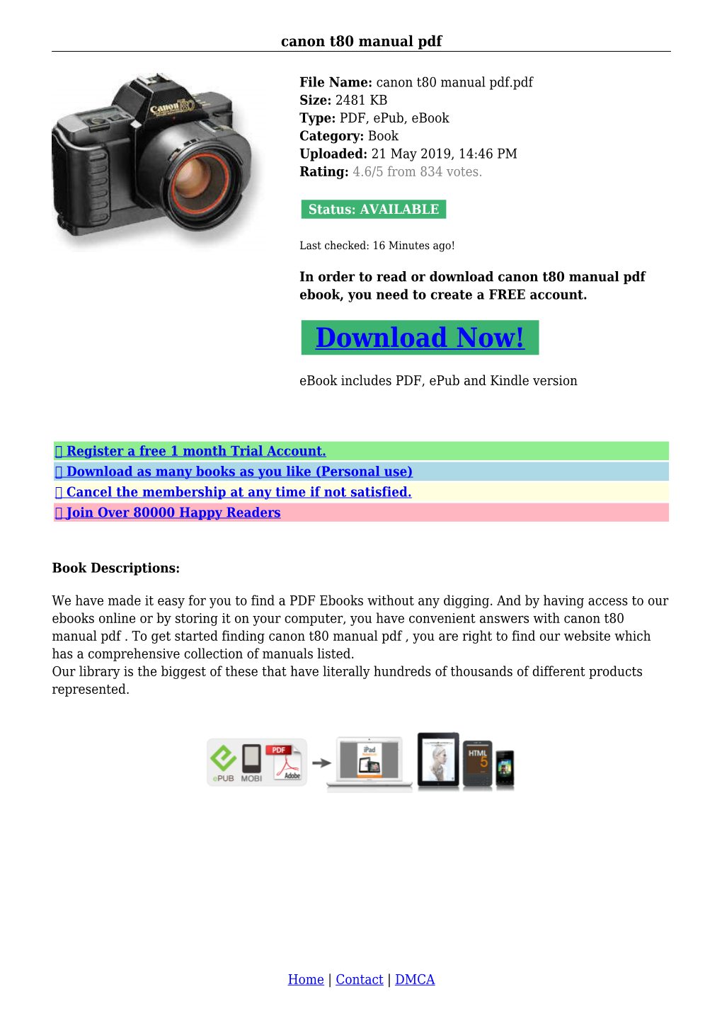 Canon T80 Manual Pdf