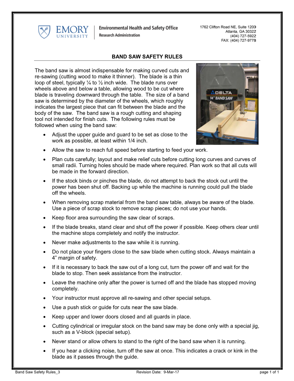 Band Saw Safety Rules