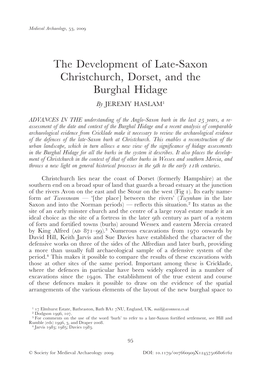 The Development of Late-Saxon Christchurch, Dorset, and the Burghal Hidage by JEREMY HASLAM1