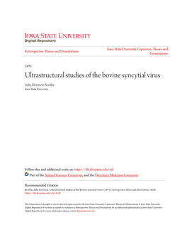 Ultrastructural Studies of the Bovine Syncytial Virus Arlis Dormon Boothe Iowa State University