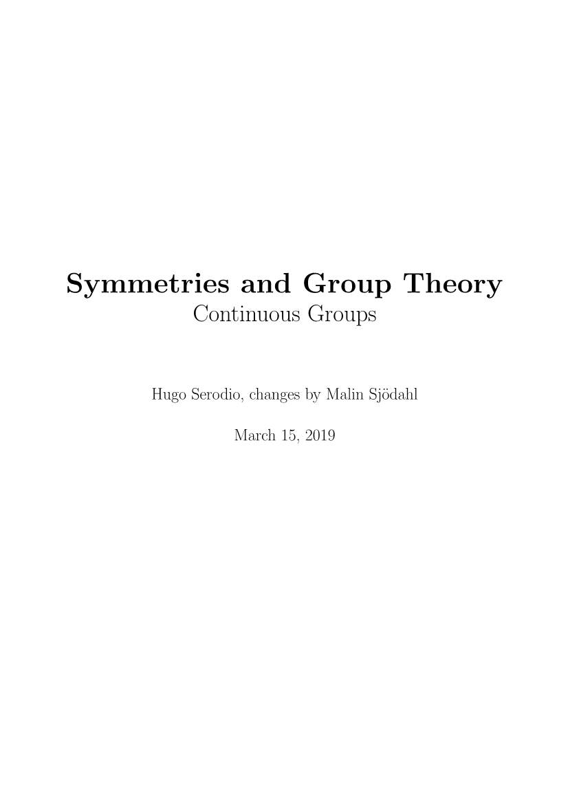 Symmetries and Group Theory Continuous Groups