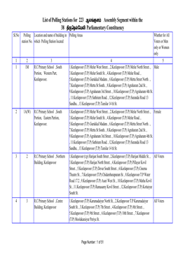 List of Polling Stations for 223 Assembly Segment Within the 38 Parliamentary Constituency