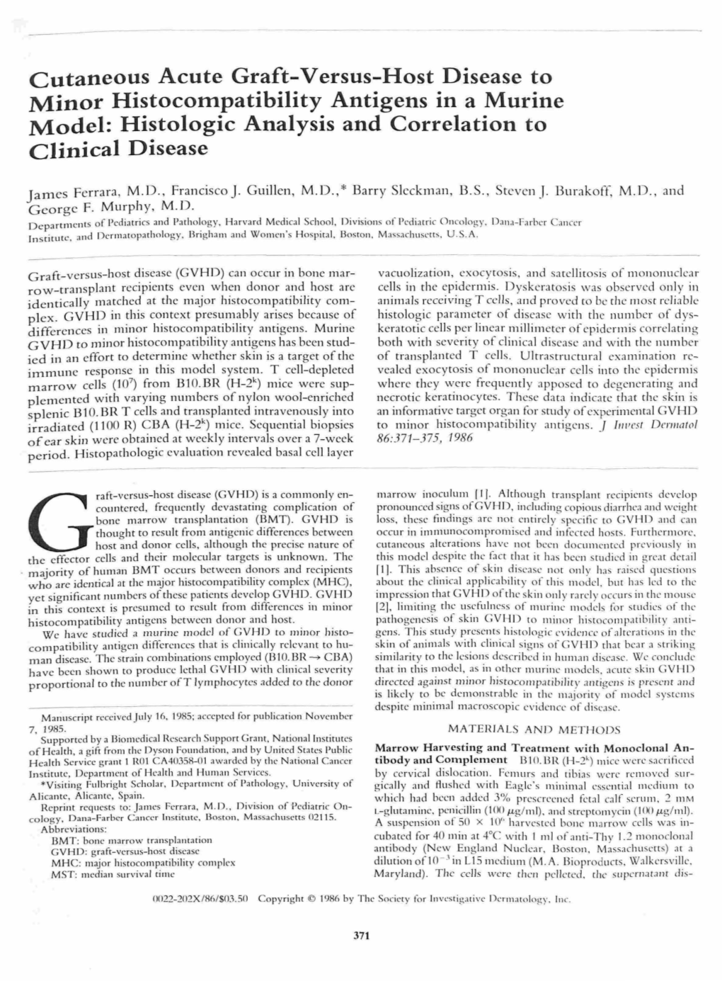 Cutaneous Acute Graft-Versus-Host Disease to Minor Histocompatibility Antigens in a Murine Model: Histologic Analysis and Correlation to Clinical Disease