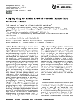 Coupling of Fog and Marine Microbial Content in the Near-Shore Coastal Environment