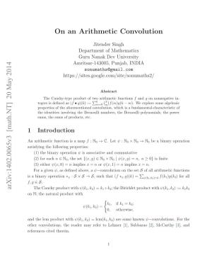 Arxiv:1402.0065V3 [Math.NT] 20 May 2014 on an Arithmetic Convolution
