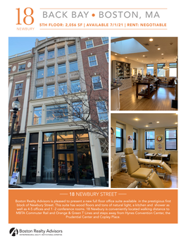 Back Bay Boston, Ma 5Th Floor: 2,056 Sf | Available 7/1/21 | Rent: Negotiable 1Newbury8