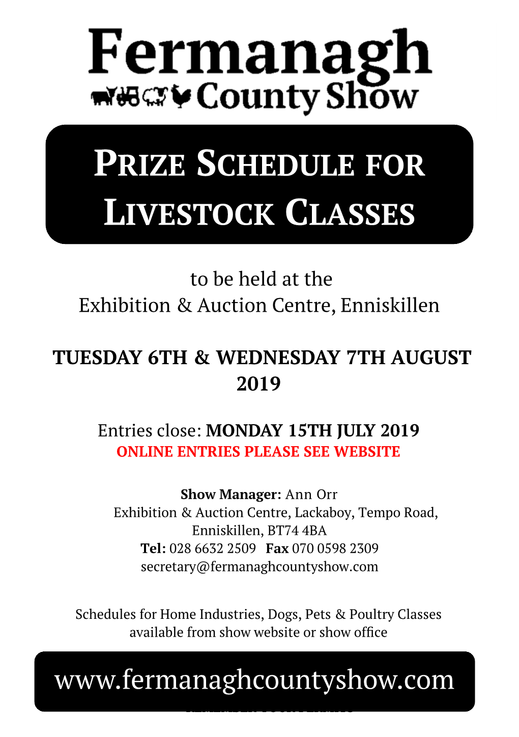 Prize Schedule for Livestock Classes