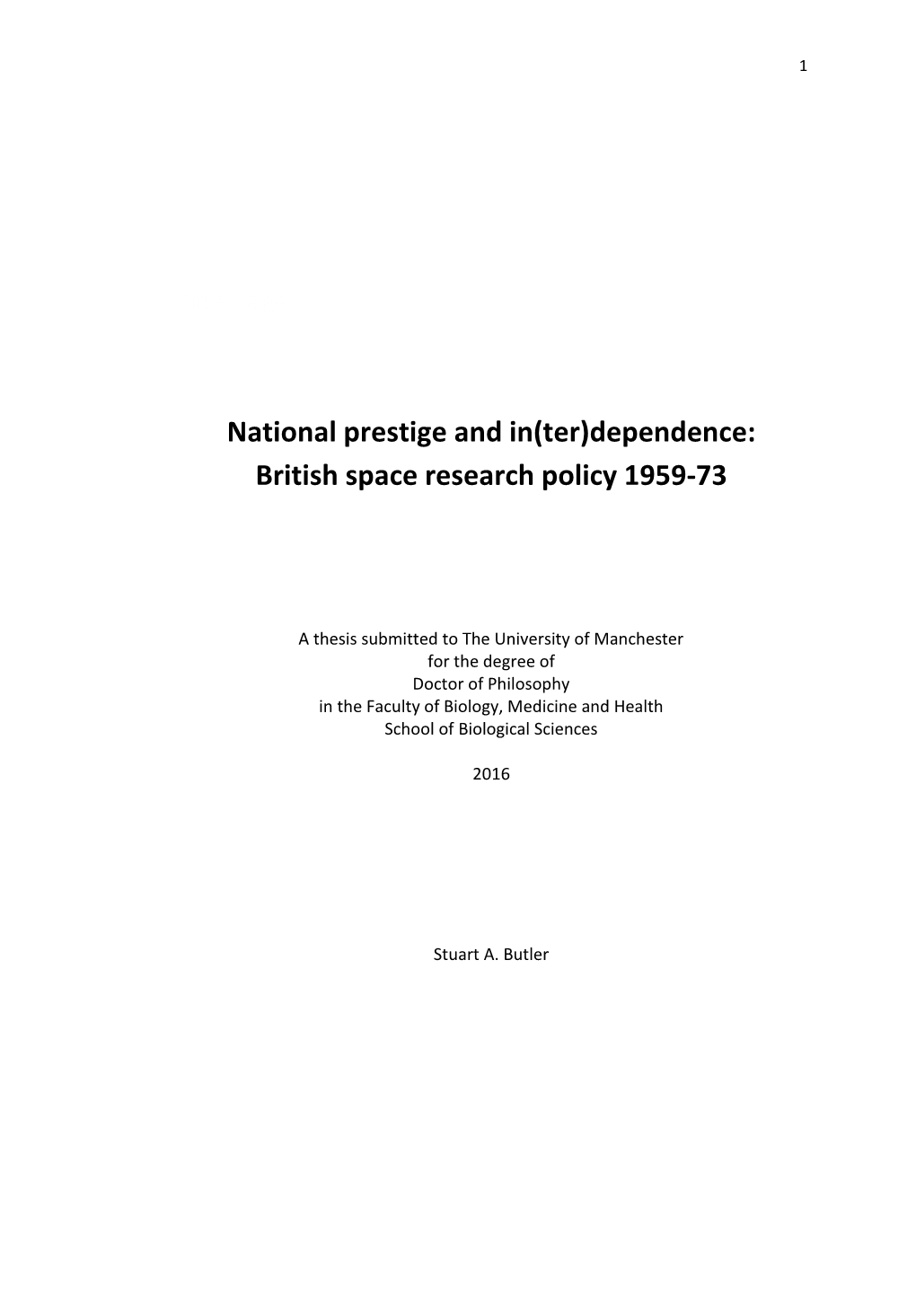 Dependence: British Space Research Policy 1959-73