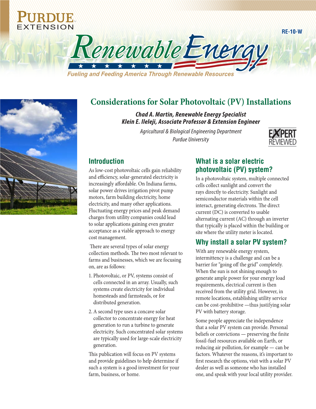 Considerations for Solar Photovoltaic (PV) Installations Chad A
