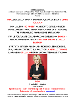 Dido, Diva Della Musica Britannica, Sará La Star Di Udine Vola 2020