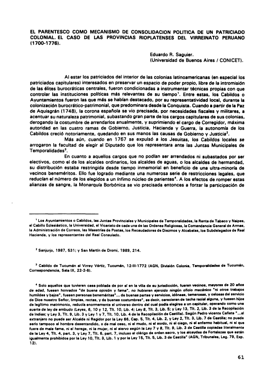 El Parentesco Como Mecanismo De Consolidación Política De Un Patriciado Colonial