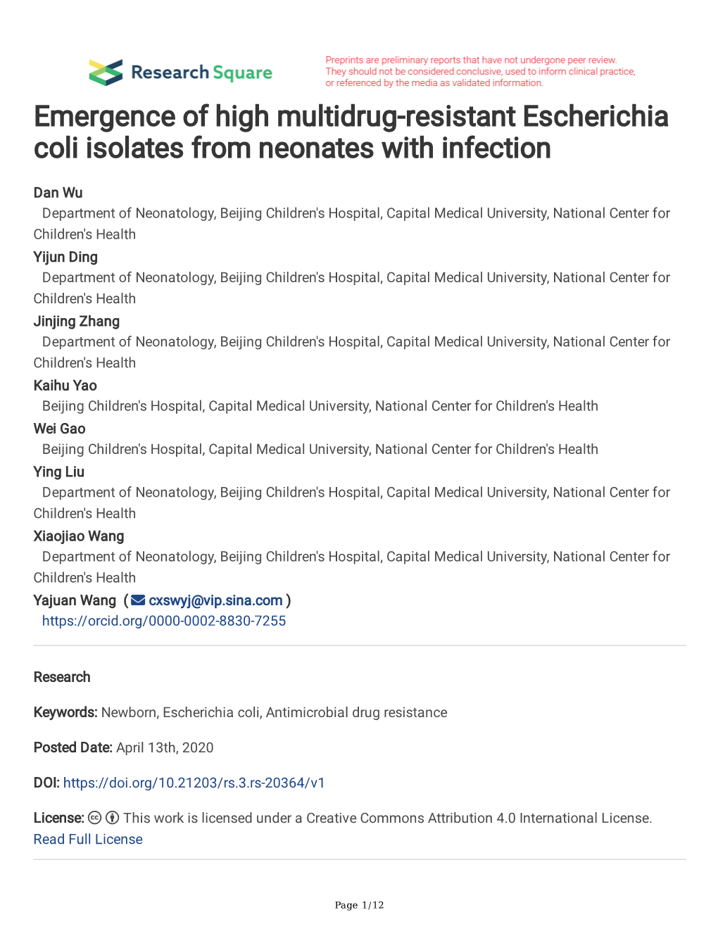 Emergence of High Multidrug-Resistant Escherichia Coli Isolates from Neonates with Infection