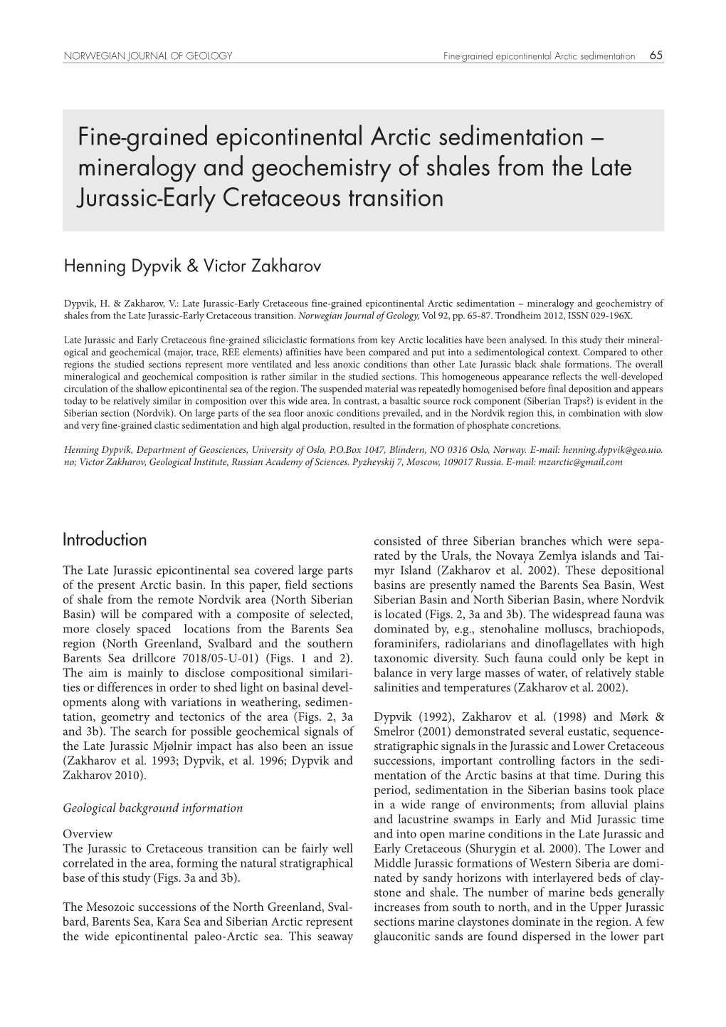 Mineralogy and Geochemistry of Shales from the Late Jurassic-Early Cretaceous Transition
