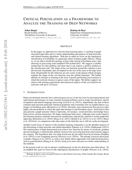 Critical Percolation As a Framework to Analyze the Training of Deep Networks