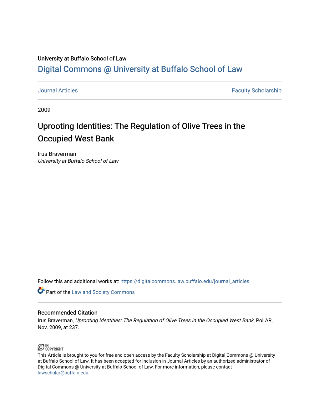 The Regulation of Olive Trees in the Occupied West Bank