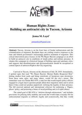 Human Rights Zone: Building an Antiracist City in Tucson, Arizona
